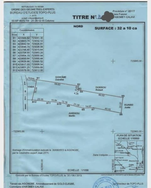 Terrain de 3210 m² avec Titre Foncier à vendre